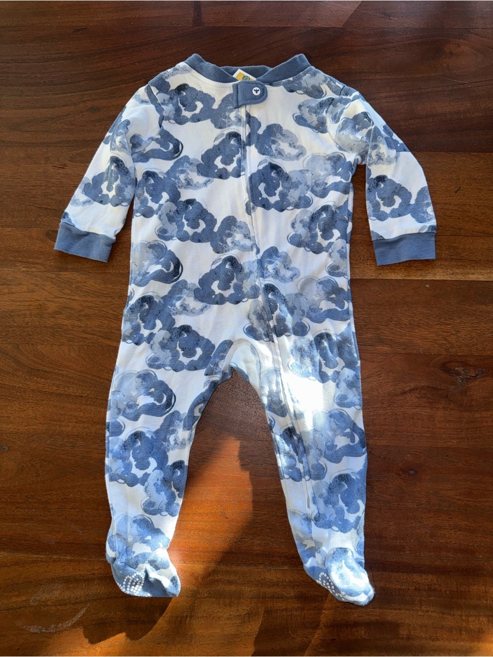 Burts Bees Baby Blue Cloud Print Footed Zip Front Pajamas 3-6M